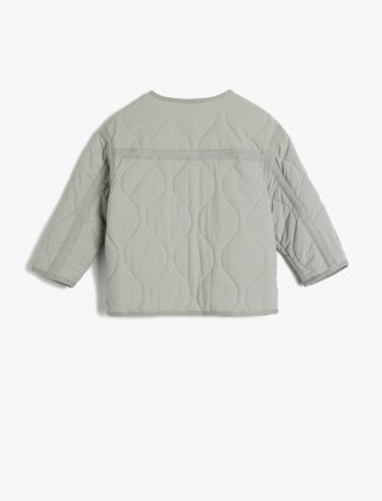Girls' Quilted Pocket Long Sleeve Crew Neck Jacket
