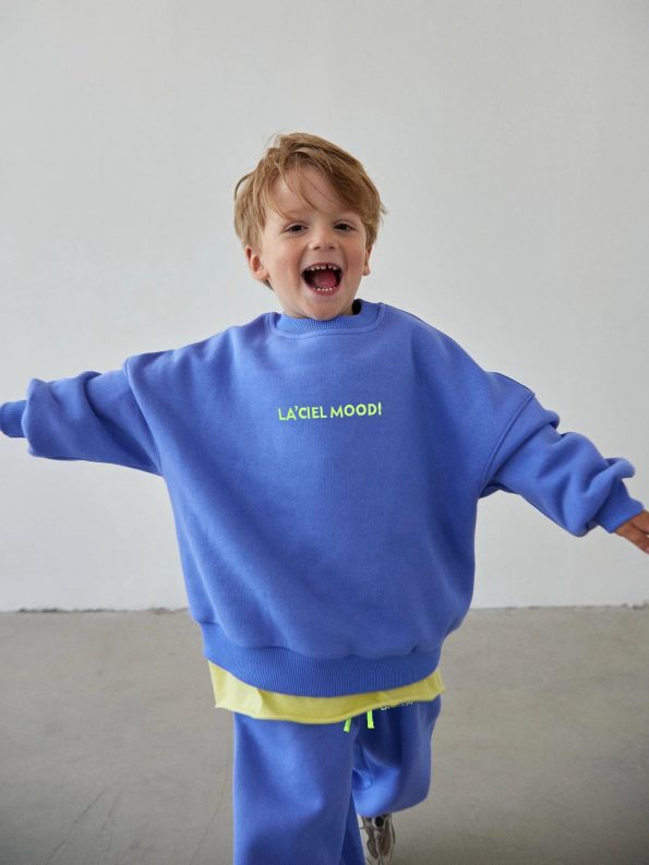 Unisex Kids Cotton Blue Oversized Sweatshirt and Jogger Set - Neon Details