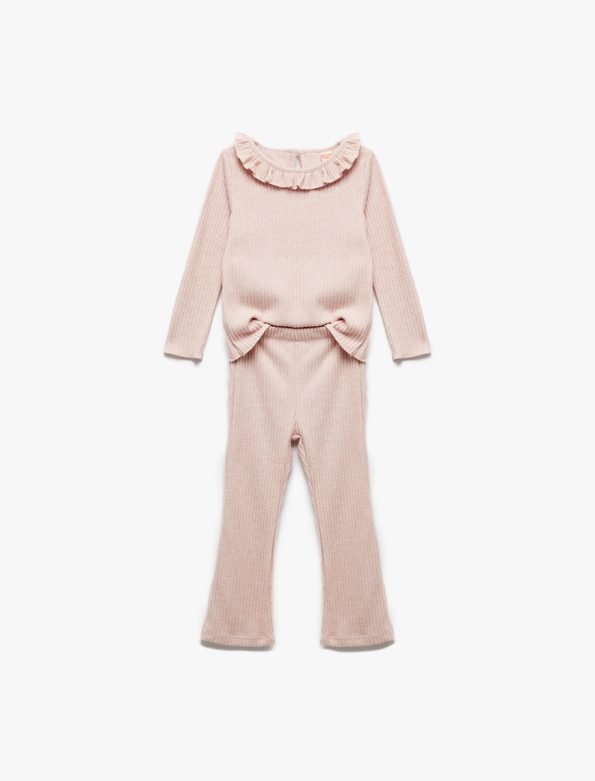 Girls' Long Sleeve Ruffled Neckline 2-Piece Set