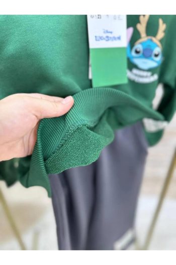 Stitch Printed Kids Oversized Sweatshirt and Shorts Set - Green