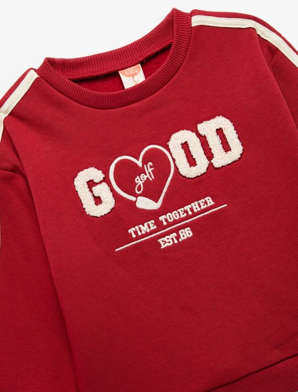 Girls' Long Sleeve Fleece Lined Embroidered Sweatshirt
