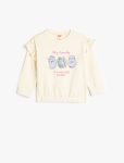 Girls' Long Sleeve Cat Print Cotton Sweatshirt with Ruffle Details