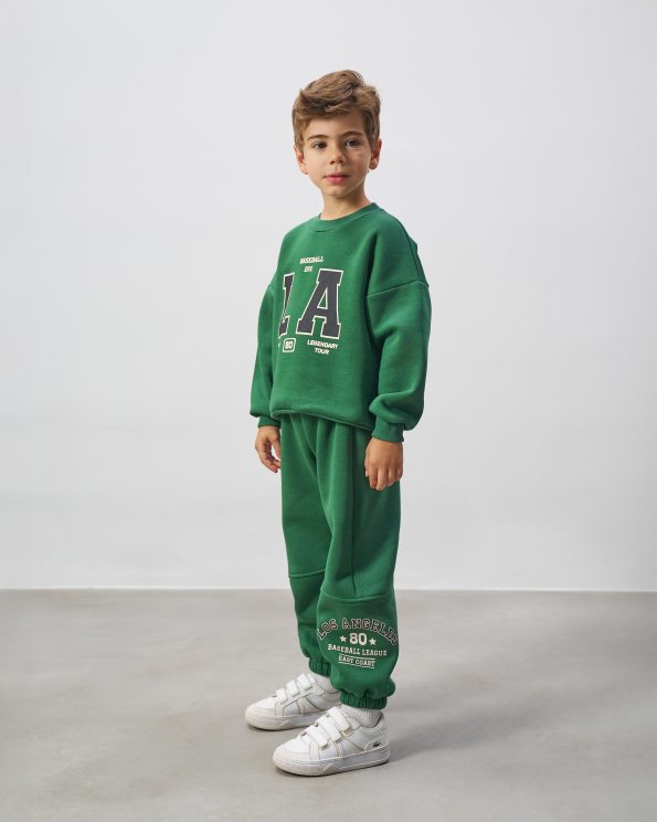 Boys' Cotton Green LA Print Sweatshirt Tracksuit - Casual Everyday Style
