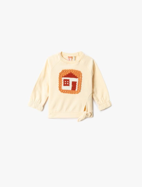 Girls' Baby Tie-Front Sweatshirt with Knit Applique Detail