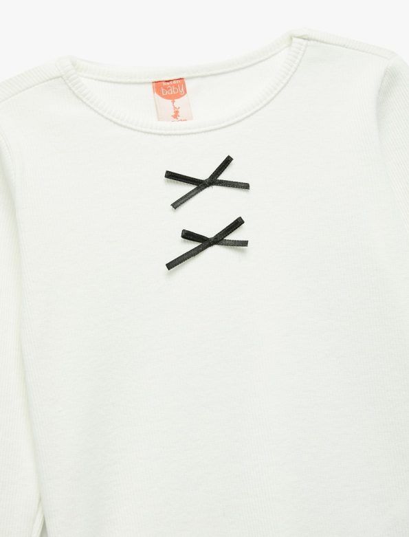 Girls' Long Sleeve Cotton T-Shirt with Bow Detail