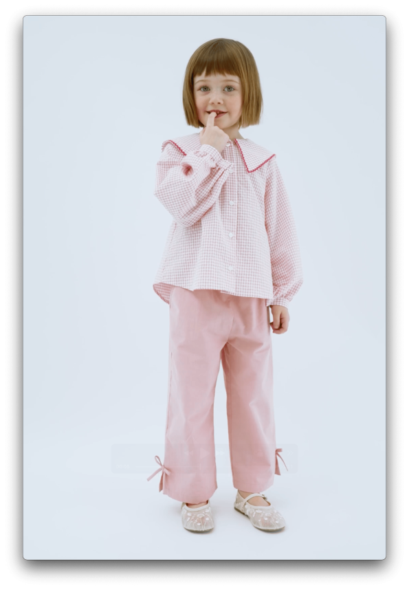 Girls' Cotton Pink Checkered Blouse and Bow Pants Set