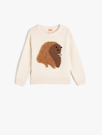 Girls' Long Sleeve Hedgehog Appliqué Knit Sweater