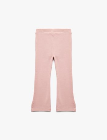 Girls' Baby Elastic Waistband Ribbed Flared Leggings with Slit Details