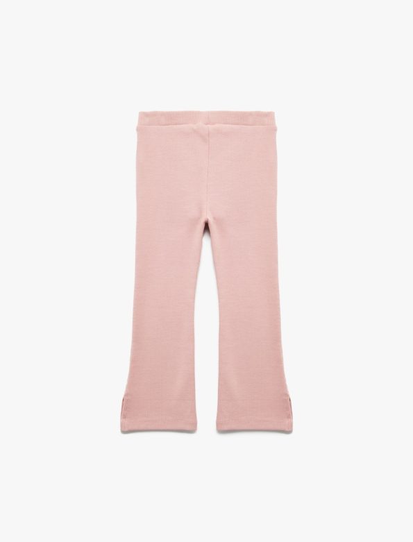 Girls' Baby Elastic Waistband Ribbed Flared Leggings with Slit Details