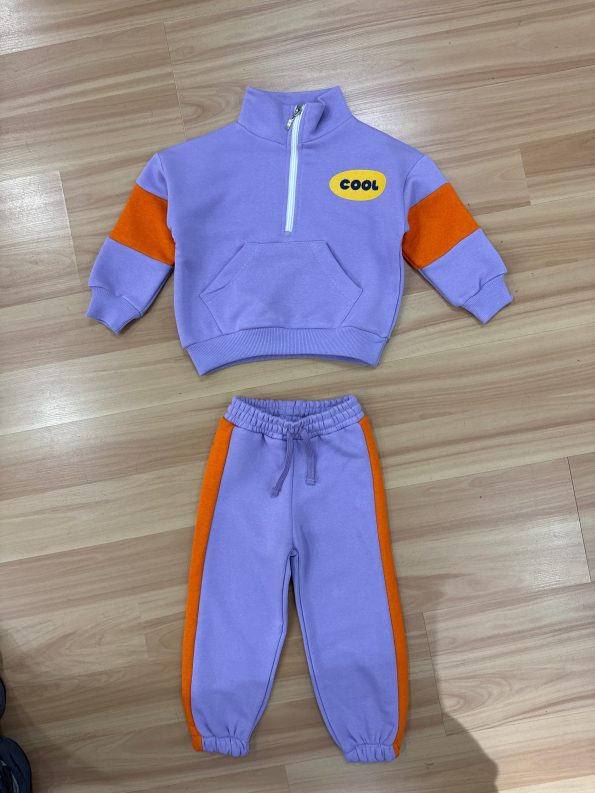 Unisex Kids Cotton Lilac Orange Cool Printed Tracksuit Set
