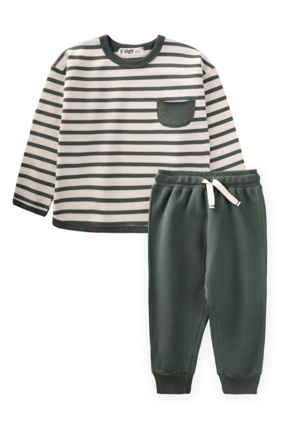 Striped Sweatshirt Set for Ages 1-6 in Olive Green