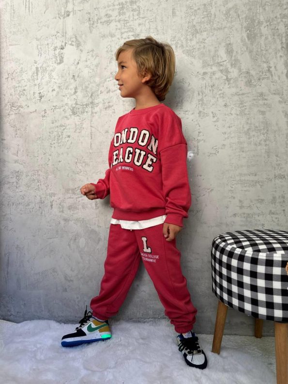 Boys' Cotton Red London League Sweatshirt and Jogger Set