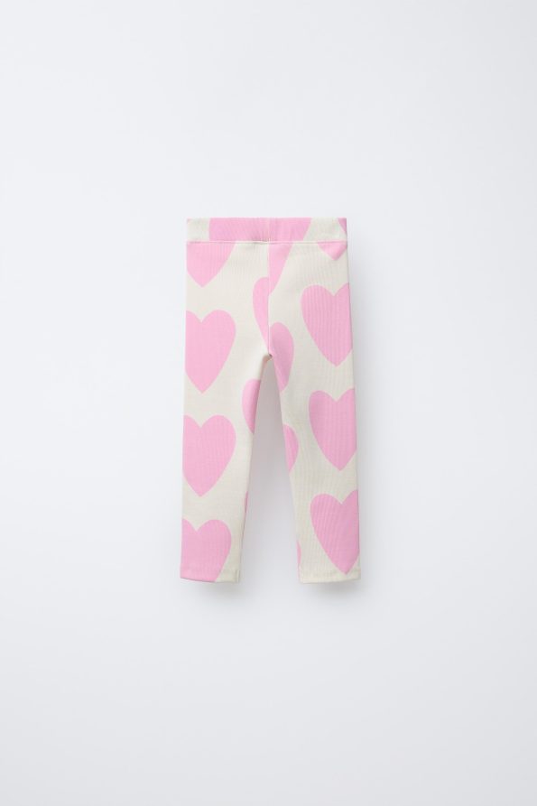 Girls' Cotton Ecru Pink Heart Print Sweatshirt and Leggings Set - Love
