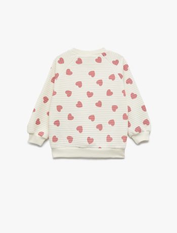 Heart Print Long Sleeve Crew Neck Sweatshirt for Baby Girls