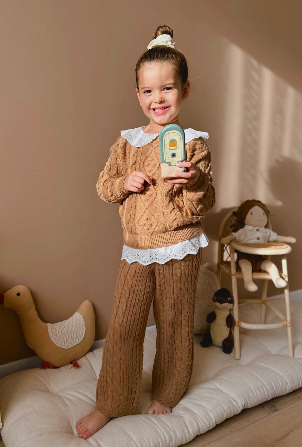 Striped Detail Knit Sweatshirt and Pants Set for Girls