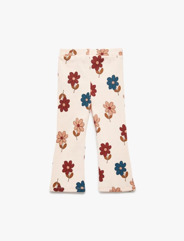 Baby Girl Floral Ribbed Cotton Flared Leggings