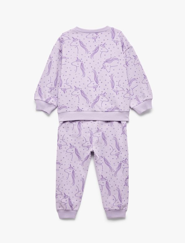 Girls' Cotton Unicorn Printed Sweatshirt and Pants Set