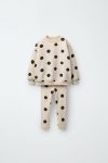 Girls' Cotton Beige Polka Dot Sweatshirt and Leggings Set