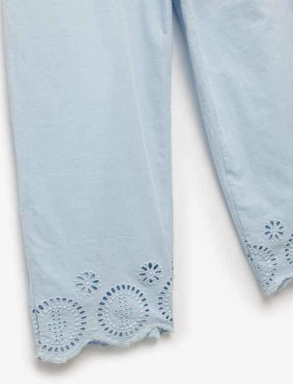 Girls' Cotton Elastic Waist Embroidered Pants