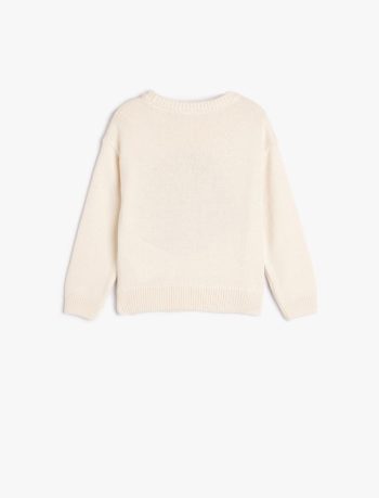 Girls' Long Sleeve Hedgehog Appliqué Knit Sweater