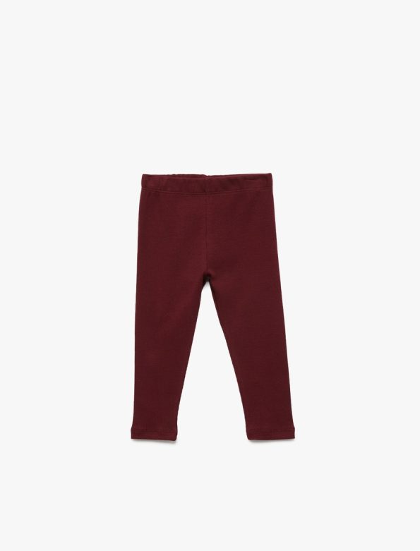 Girls' Cotton Ribbed Basic Long Leggings with Elastic Waist