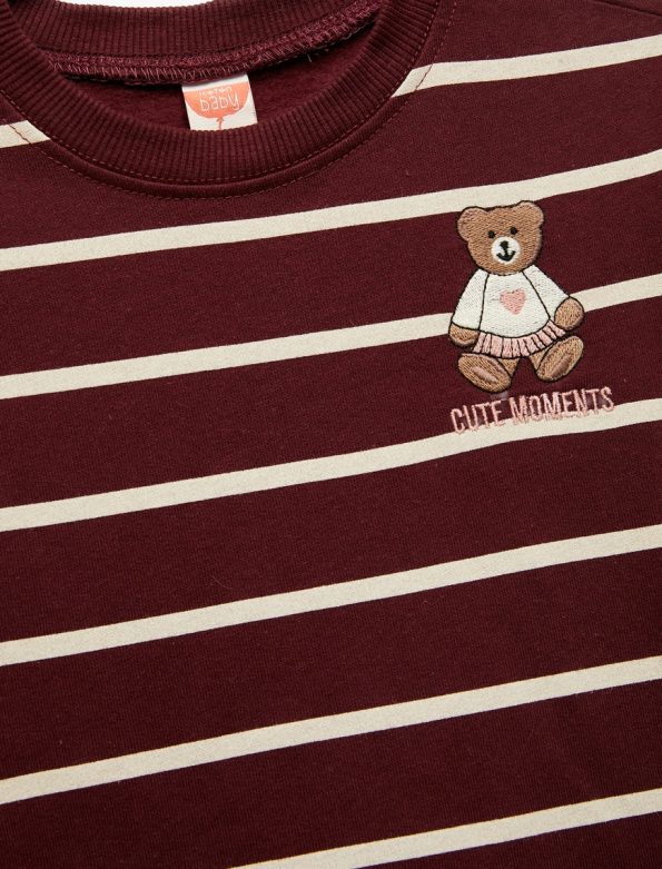 Girls' Long Sleeve Striped Sweatshirt with Bear Print
