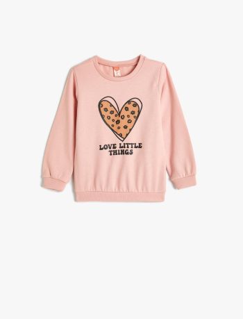 Girls' Baby Heart Print Long Sleeve Cotton Sweatshirt