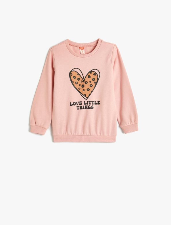 Girls' Baby Heart Print Long Sleeve Cotton Sweatshirt