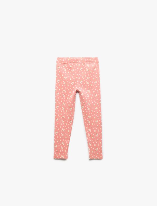Girls' Cotton Floral Print Elastic Waist Long Leggings
