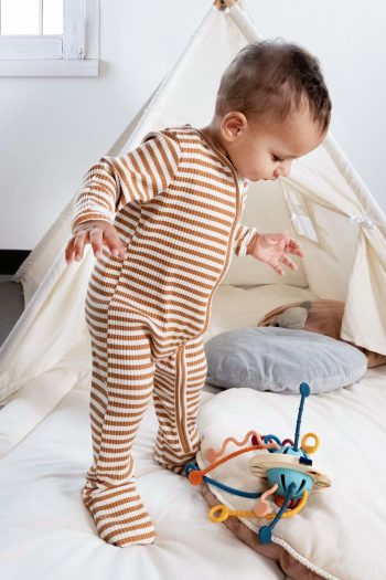 Self-Gloved and Footed Modal Coffee Zippered Baby Romper