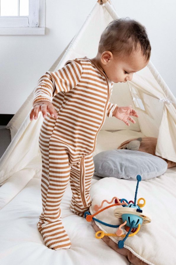 Self-Gloved and Footed Modal Coffee Zippered Baby Romper