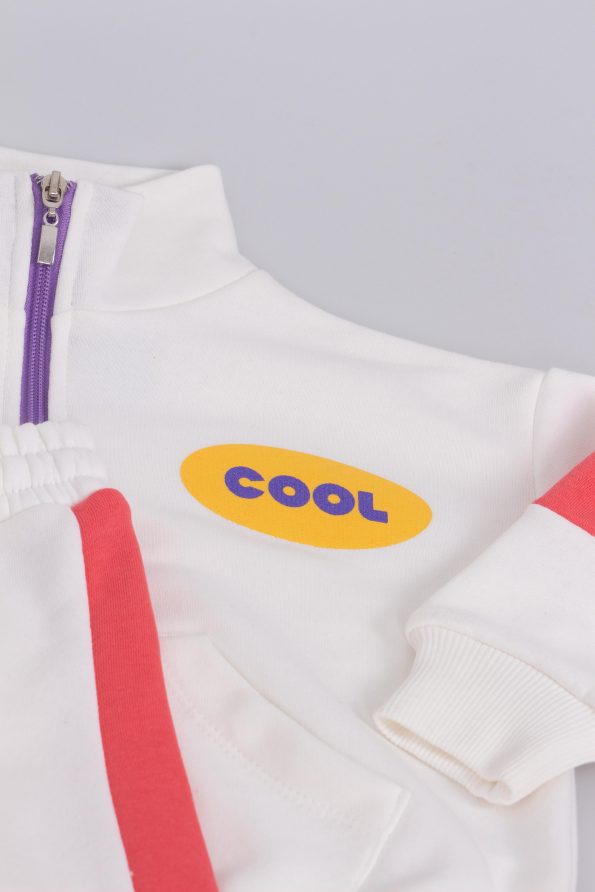 Unisex Children's Cotton White Pink Cool Zip Tracksuit