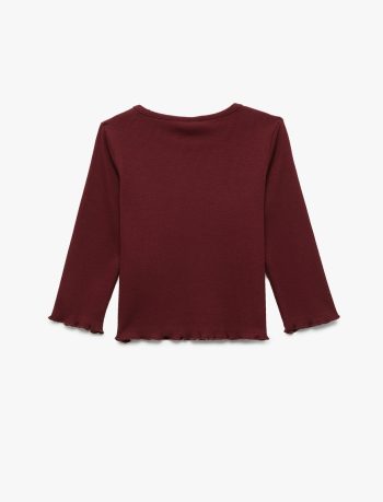Girls' Cotton Long Sleeve Ribbed Heart Embroidered T-Shirt