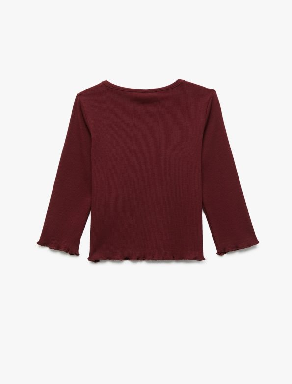 Girls' Cotton Long Sleeve Ribbed Heart Embroidered T-Shirt