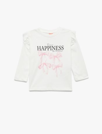 Girls' Cotton Long Sleeve T-Shirt with Bow Print