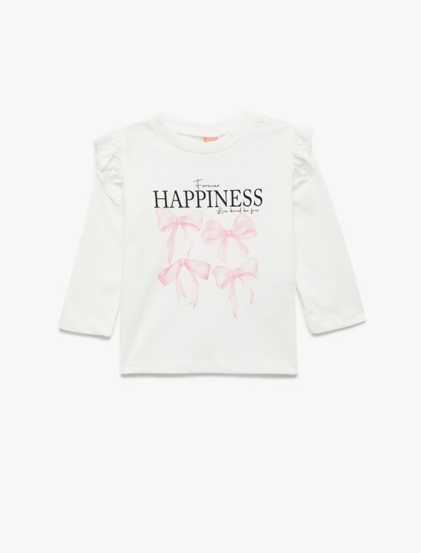 Girls' Cotton Long Sleeve T-Shirt with Bow Print