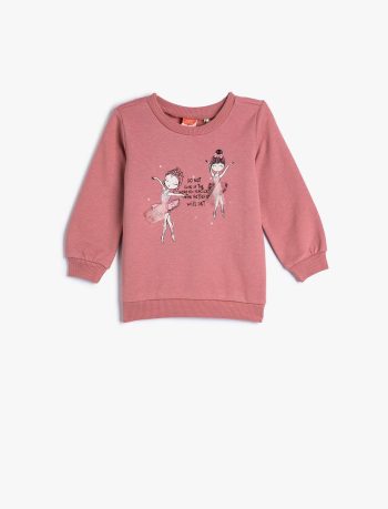 Girls' Long Sleeve Ballerina Print Cotton Sweatshirt