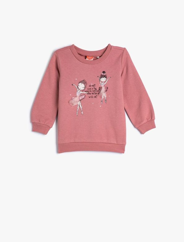 Girls' Long Sleeve Ballerina Print Cotton Sweatshirt
