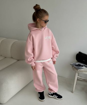 Girls' Cotton Pink Hooded Sweatshirt and Jogger Set