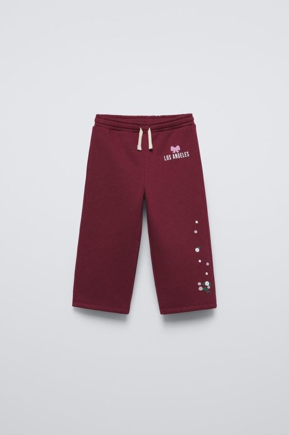 Girls' Cotton Burgundy Los Angeles Printed Floral Oversized Tracksuit
