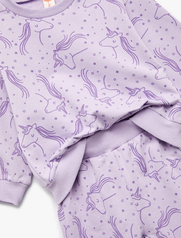 Girls' Cotton Unicorn Printed Sweatshirt and Pants Set