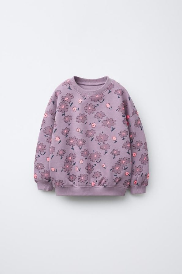 Girls' Cotton Purple Floral Sweatshirt and Leggings Set