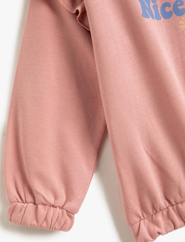 Girls' Ruffled Detail Printed Long Sleeve Sweatshirt with Elastic Cuffs and Waist