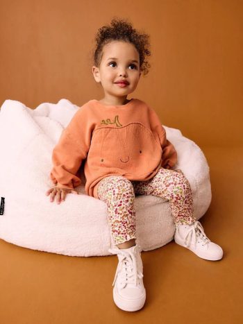 Girls' Cotton Orange Fruit Print Sweatshirt and Floral Leggings Set