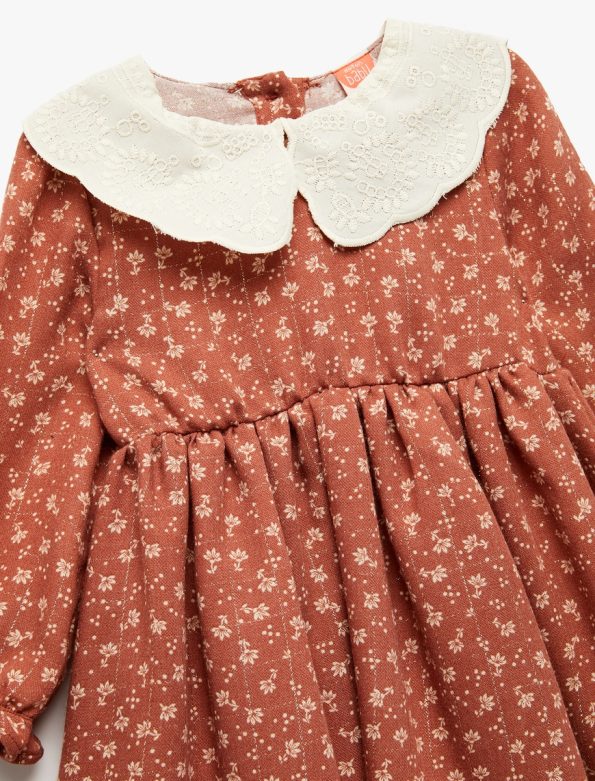 Girls' Long Sleeve Floral Baby Collar Dress