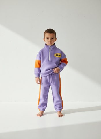 Unisex Kids Cotton Lilac Orange Cool Printed Tracksuit Set
