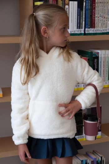 Girls' Hooded Fleece Sweatshirt with Elastic Waist Cream (Ages 5-8)
