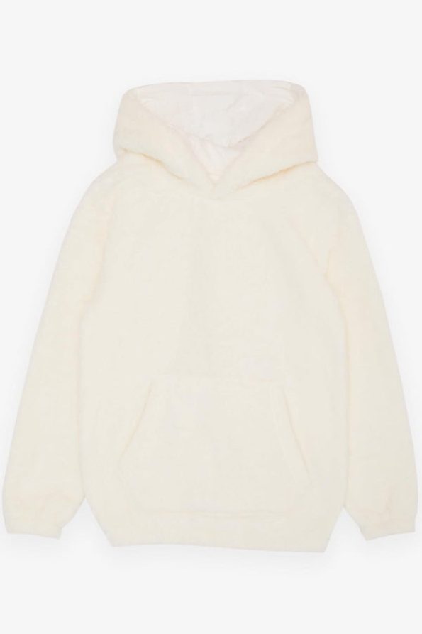 Girls' Hooded Fleece Sweatshirt with Elastic Waist Cream (Ages 5-8)
