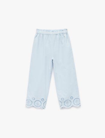 Girls' Cotton Elastic Waist Embroidered Pants