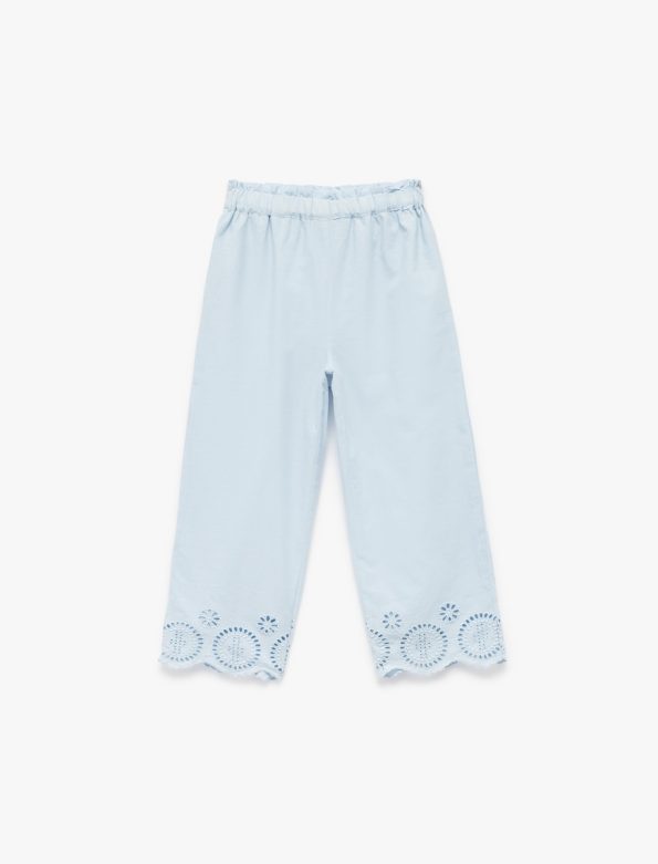 Girls' Cotton Elastic Waist Embroidered Pants